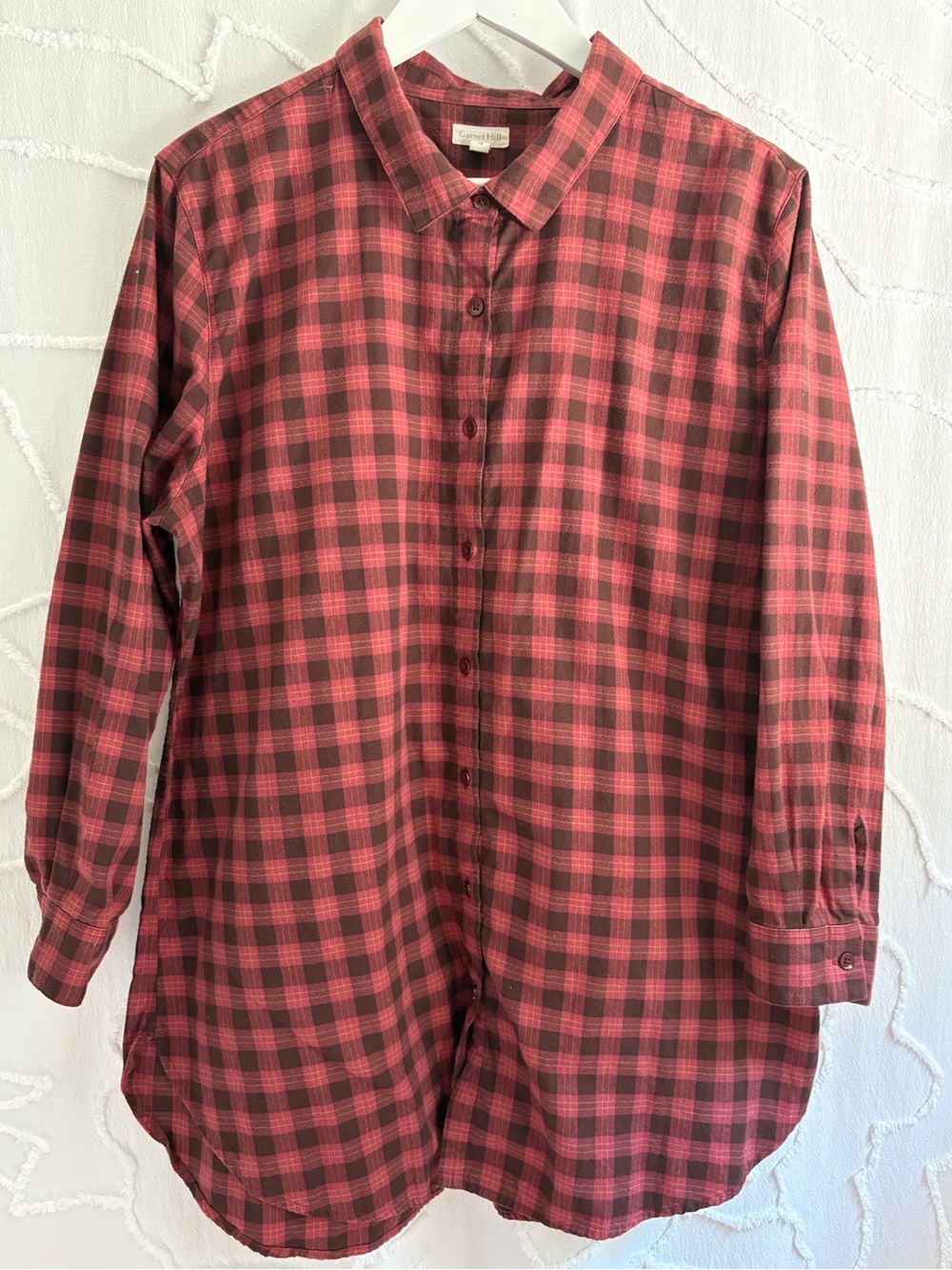Garnet Hill Organic Pima Cotton Plaid Shirt Dress Red Size 18